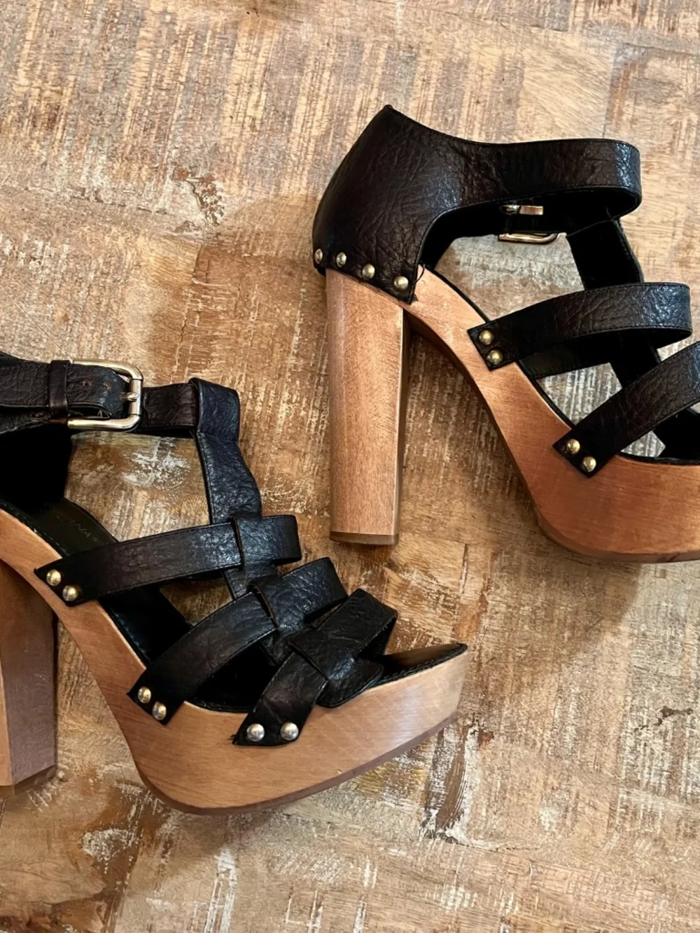 Vintage Dolce & Gabbana Studded Leather Wooden Platform Sandals - Size 39
